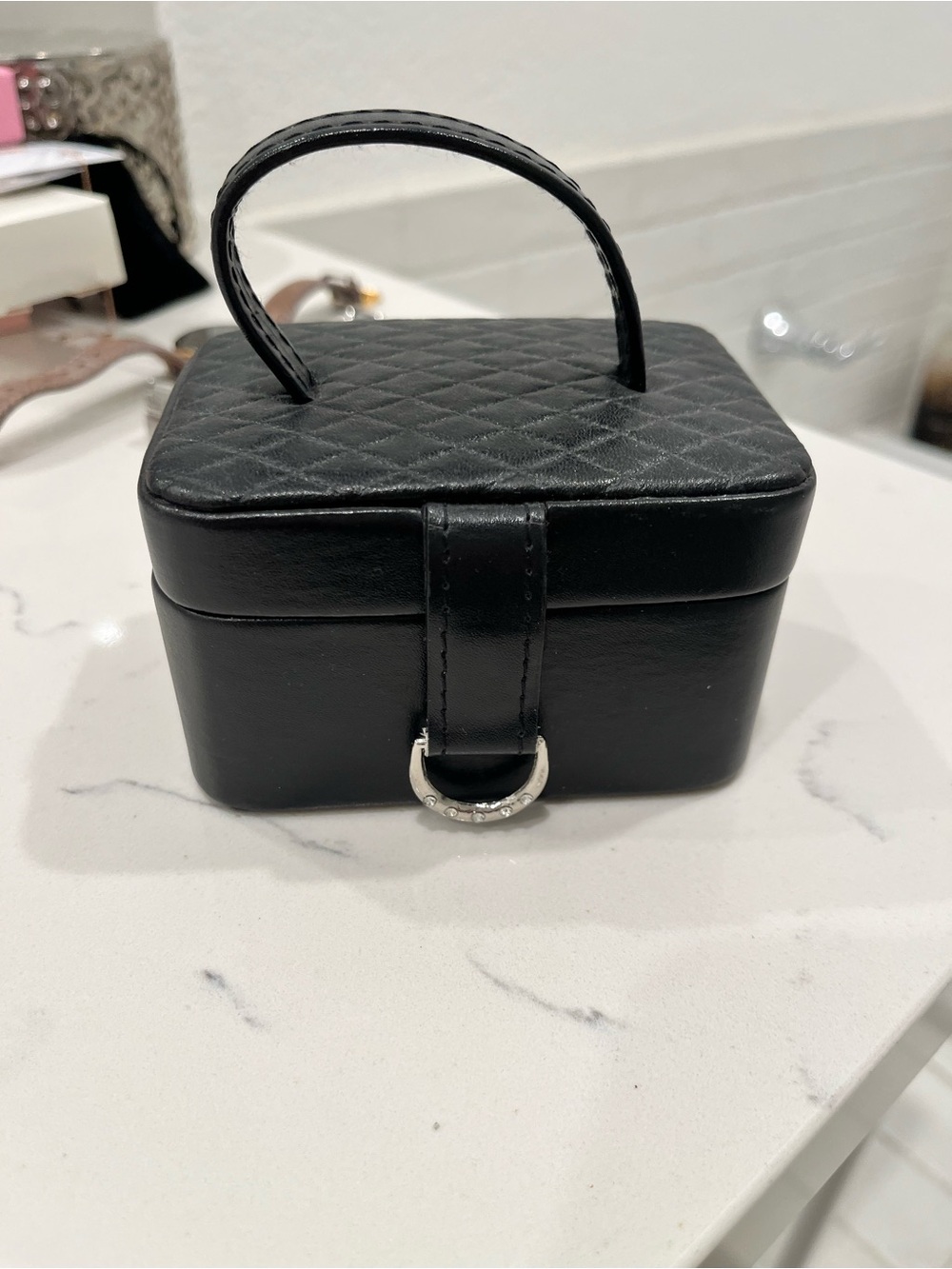 Black Quilted Top-Handle Jewelry Case